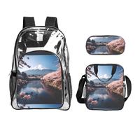 TTIGLHOH Japan Mount Fuji Paesaggio Stampato 3 Pezzi Trasparente Borsa per Bambini Borsa Trasparente Bookbag con Borsa termica per il pranzo inclusa
