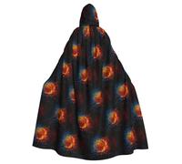 TTIGLHOH Mantello con cappuccio grande con stampa di fiamme e gocce d'acqua, per adulti, per Halloween, lunghezza 140 cm, ideale per vestaglia da mago