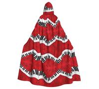 TTIGLHOH Mantello lungo con cappuccio per pianoforte, note musicali, abito gotico per adulti, per costume medievale da larp