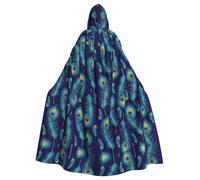 TTIGLHOH Mantello lungo con piume di uccello di pavone con cappuccio, abito gotico per adulti, per balli in maschera medievali da larp