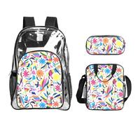 TTIGLHOH Mexican Otomi Animals - Set di 3 borse trasparenti per bambini, con borsa termica per il pranzo inclusa