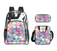 TTIGLHOH Set di 3 borse trasparenti colorate con stampa arcobaleno per bambini, borsa trasparente con borsa termica per il pranzo inclusa