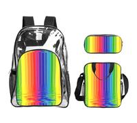 TTIGLHOH Set di 3 borse trasparenti con stampa a righe arcobaleno per bambini, borsa trasparente con borsa termica per il pranzo inclusa