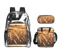 TTIGLHOH Set di 3 borse trasparenti con stampa campo di grano per bambini, borsa trasparente con borsa termica per il pranzo inclusa