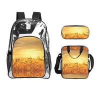 TTIGLHOH Set di 3 borse trasparenti con stampa campo di grano per bambini, borsa trasparente con borsa termica per il pranzo inclusa