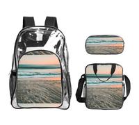 TTIGLHOH Set di 3 borse trasparenti per bambini con stampa a tema tramonto sulla spiaggia, borsa trasparente con borsa termica per il pranzo inclusa