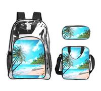 TTIGLHOH Set di 3 borse trasparenti per bambini con stampa a tema tropicale oceano spiaggia, borsa trasparente con borsa termica per il pranzo inclusa
