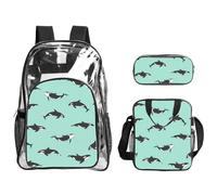 TTIGLHOH Set di 3 borse trasparenti per bambini con stampa balena dell'Oceano Pacifico, borsa trasparente con borsa termica per il pranzo inclusa