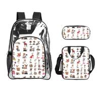 TTIGLHOH Set di 3 borse trasparenti per bambini, con stampa carlino chihuahua, con borsa trasparente per il pranzo inclusa