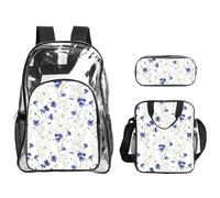 TTIGLHOH Set di 3 borse trasparenti per bambini con stampa di fiori e fiordalisi, margherite, borsa trasparente con borsa termica per il pranzo inclusa