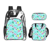TTIGLHOH Set di 3 borse trasparenti per bambini con stampa di gelato e frutta con fenicottero, borsa trasparente per il pranzo con borsa termica inclusa