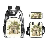 TTIGLHOH Set di 3 borse trasparenti per bambini, con stampa di un antico ramo di ulivo romano e greco, borsa trasparente con borsa termica per il pranzo inclusa