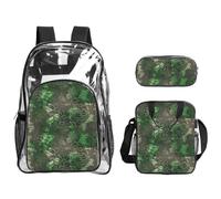 TTIGLHOH Set di 3 borse trasparenti per bambini, con stampa serpente verde, borsa trasparente con borsa termica per il pranzo inclusa