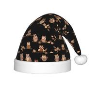 TTIGLHOH Simpatico cappello di Babbo Natale marrone con gufi, in velluto, comodo e spesso, per le vacanze