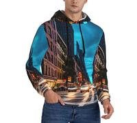 TTIGLHOH Streets Of New York City - Felpa con cappuccio da uomo, con stampa casual, elegante felpa con coulisse a maniche lunghe con tasca, Nero , S