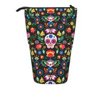 TTIGLHOH Sugar Horror - Astuccio portapenne telescopico con teschio e fiori, per ragazze e ragazzi, grande capacità per la scuola, Nero , Taglia unica, Organizer per borse