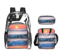 TTIGLHOH Sunset and Sunrise con Ocean Sea Waves stampato 3 pezzi borsa trasparente per bambini, borsa trasparente con borsa termica per il pranzo inclusa
