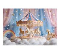 Ttincceer 1.5x1m Carousel Compleanno sfondo arcobaleno stelle d'oro ornamento doccia per bambini fotografia sfondi fantasia blu tende rosa principessa ragazza decorazioni stanza banner