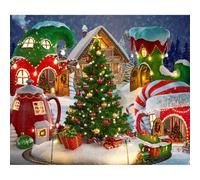 Ttincceer 1,5x1m Cartone animato Villaggio Natalizio Sfondo Fotografico Inverno Neve Pino Sfondo Natale Fiaba Animata Festa per Bambini Photo Booth Banner Forniture Studio Prop