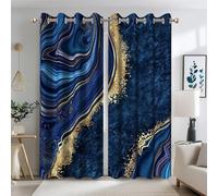 Ttincceer 135x215cm Blu Navy Marmo Blackout Tenda per Camera da Letto di Lusso Blu Oro Fluido Texture Camera Oscuramento Tende Moderna Arte Astratta Termico Isolato Finestra Curtais 2 Pannelli