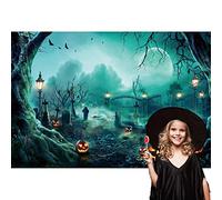 Ttincceer 150x100cm Halloween Sfondo Orribile Cimitero Desolato Terrore Zucca Luna Fotografia Sfondo Dilapidato Ferro Porta Tombstone Enorme Albero Morto Fotografia Sfondo