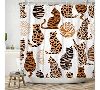 Ttincceer 152x183cm Felino Tenda da Doccia Colorata Stampa Leopardo Gatto - Bagno Carino Cucciolo Gatto Divertente Azione - Lavabile Tenda da Vasca con Ganci