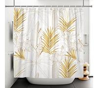 Ttincceer 180x180cm Oro Pianta Foglie Doccia Tenda Astratto Botanico Bohémien Bagno Tenda Banana Palma Foglia Lotus Bagno Arte Tenda Impermeabile Lavabile Vasca da Bagno Tenda