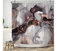 Ttincceer 180x200cm Grigio Marmo Tenda da Doccia Grigio Marrone con Oro Tenda da Bagno di Lusso Inchiostro Texture Ombre Tende da Doccia Impermeabile Tenda da Vasca da Bagno
