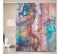 Ttincceer 180x200cm Marmo Tenda da Doccia Set Rosa Blu Ombre Tende da Doccia di Lusso Astratto Moderno Bagno Arte Tenda Impermeabile Tenda Vasca da Bagno