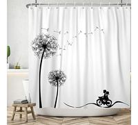 Ttincceer 183x198cm Tarassaco Tenda da Doccia Nero Bianco, Pianta da Bagno, Giovane Coppia Ciclismo Silhouette, Semplice Moderna Impermeabile per Vasca