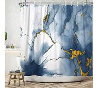 Ttincceer 183x213cm Marmo Tenda da Doccia Ombre Blu Inchiostro Marmo Tenda da Bagno Acquerello Blu con Motivo Oro Tende da Doccia Impermeabile Tenda da Vasca da Bagno