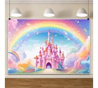 Ttincceer 2.2x1.5m Palazzo Compleanno Sfondo Acquerello Arcobaleno Fiabe Principessa Bambino Doccia Fotografia Sfondo Compleanno Festa di Nozze Torta Tavolo Banner Foto Studio Shoot Prop