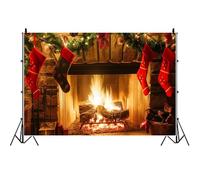 Ttincceer 2.2x1.5m Sfondo Natalizio con Camino, Legna da Ardere, Festa di Natale, Rami di Pino, Decorazione, Sfondo, Vacanze Invernali, Capodanno, Festa in Famiglia, Banner, Ritratto, Foto Prop