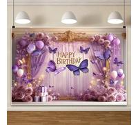 Ttincceer 2.5x1.8m Farfalla Buon Compleanno Sfondo per Ragazze Donne Fiore Viola Palloncino Compleanno Festa Fotografia Sfondi Neonato Baby Shower Feste Decorazione Banner Studio Prop