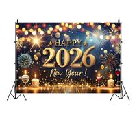 Ttincceer 2.5x1.8m Sfondo di Capodanno con fuochi d'artificio e stelle scintillanti Sfondo fotografico per feste di Natale 2026 Banner decorativo per la vigilia di Capodanno
