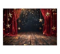 Ttincceer 2.5x1.8m Sfondo per palcoscenico retrò Tenda rossa Pavimenti marroni vintage Luce stellare scintillante Sfondo fotografico Uomini Donne Compleanno Festa di matrimonio Banner