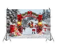 Ttincceer 2.7x1.8m Sfondo natalizio Casa di Babbo Natale Coperta di neve pesante Vigilia di Capodanno Sfondo fotografico Fiaba Inverno Neve Paese delle meraviglie Decorazione Banner