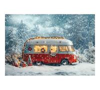 Ttincceer 2.7x1.8m Sfondo Natalizio Scena Coperta di Neve Pesante Autobus Rosso di Babbo Natale Festa di Natale Sfondo Fotografico Foresta Invernale Banner del Festival di Capodanno innevato