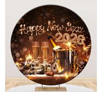 Ttincceer 200cm Felice Anno Nuovo Sfondo Oro Fuochi d'artificio Fortunato Ferro di Cavallo Champagne Cerchio di Capodanno Sfondo Fotografico Festival Invernale Festa di Famiglia Decorazione Banner