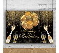 Ttincceer 220x150cm Felice Compleanno Sfondo Palloncino Oro Champagne Sparkle Fotografia Sfondo Punto Oro Stelle Glitter Fotografia Sfondo Festa di Compleanno Decorazione Banner