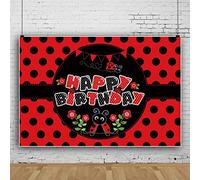 Ttincceer 250x180cm Felice Compleanno Sfondo Carino Sette Stella Coccinella Sfondo Rosso Nero Tema Animale Fotografia Sfondo Bambino Ragazza Ragazzo Festa di Compleanno Decorazione Banner