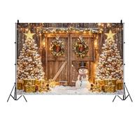 Ttincceer 3.5x2.5m Sfondo Natalizio Rustico in Legno Porta del Fienile Ghirlanda Sfondo Paese delle Nevi Albero di Natale Dorato di Lusso Decorazione per Feste di Capodanno Banner