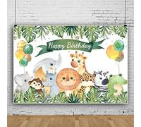Ttincceer 300x200cm Felice Compleanno Sfondo Giungla Animali Piante Tropicali Fotografia Sfondo Carino Leone Elefante Ippopotamo Fotografia Sfondo Bambino Doccia Decorazioni Banner
