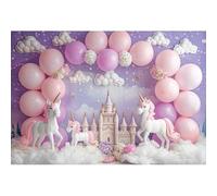 Ttincceer 3x2.5m Unicorno Compleanno Sfondo Castello Rosa Viola Palloncino Ragazza Bambino Doccia Fotografia Sfondo Bianco Cotone Nuvola Fiore Neonato Festa di Compleanno Decorazioni Banner