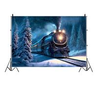 Ttincceer 3x2m Sfondo invernale con neve notturna Treni che corrono in un campo di neve Sfondo fotografico natalizio Foresta innevata Capodanno Festa di compleanno Decorazione Banner