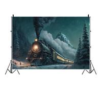 Ttincceer 3x2m Sfondo invernale innevato per fotografia Treno Croce Neve Montagna Foresta Festa di Natale Sfondo fotografico Paesaggio innevato Decorazione di Capodanno Banner Studio Prop
