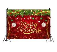 Ttincceer 4.5x3m Sfondo di Buon Natale Rami di Abete Ornamenti di Palla di Natale Colorati Sfondo Fotografico Stampa di Fiocchi di Neve Striscione di Decorazione per Feste Scintillante Dorato
