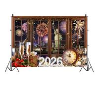 Ttincceer 4.5x3m Sfondo di Capodanno Statua della Libertà New York City Scena Notturna Sfondo Fotografico Tema Natalizio Finestra Fuochi d'Artificio Festa in Famiglia Decorazione Banner