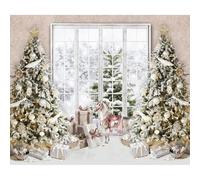 Ttincceer 4.5x3m Sfondo invernale con scena di neve, finestra, interni moderni, albero di Natale, scatola dei regali, sfondo per baby shower, decorazione per feste di Capodanno in famiglia