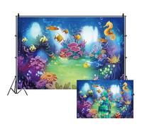 Ttincceer Mondo Subacqueo Sfondo 220x150cm Cavalluccio Marino Pesce Tropicale Corallo Sfondo Cartone Animato Vita Marina Sottomarino Paesaggio Fotografia Sfondo Ragazza Festa di Compleanno Banner